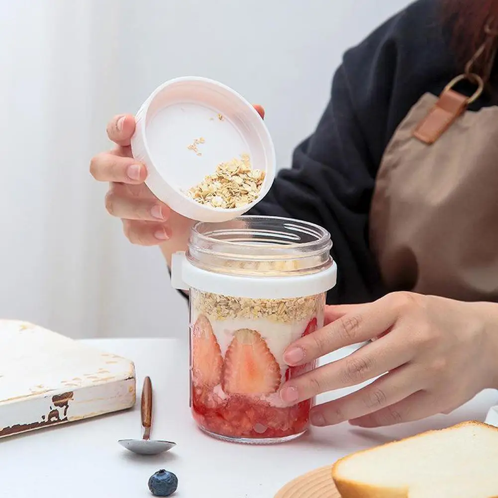 Overnight Oats Jars Milk Fruit Salad Food Storage Container Glass Breakfast Cup With Spoon Coffee Tea Can Kitchen Item - Image 4